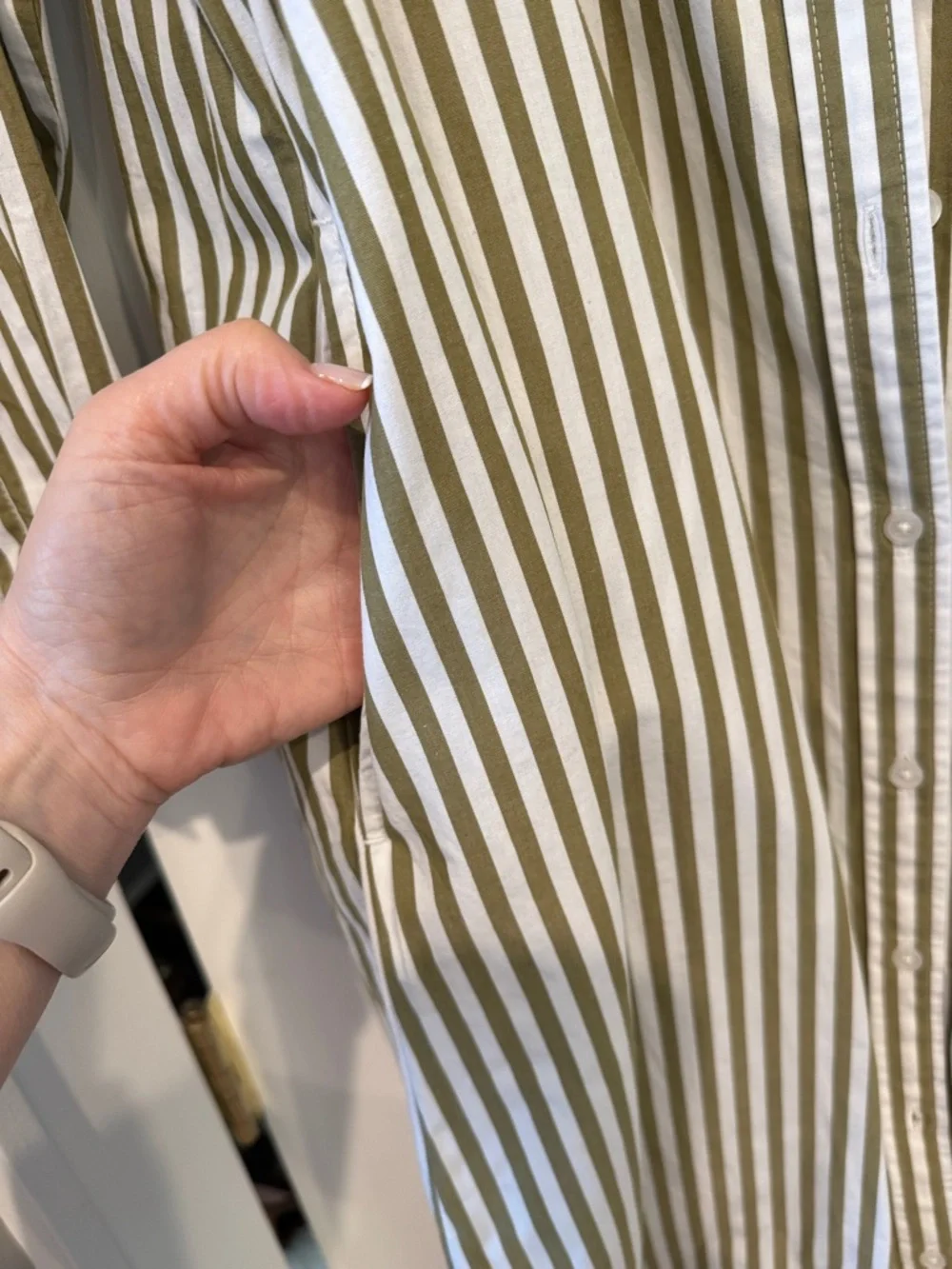Banana Republic Factory Olive and White Striped Button-Down Shirt Dress - Picture 4 of 5